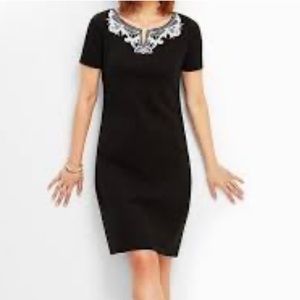 TALBOTS Black Sheath Dress White Lace Embroidery Size Medium
